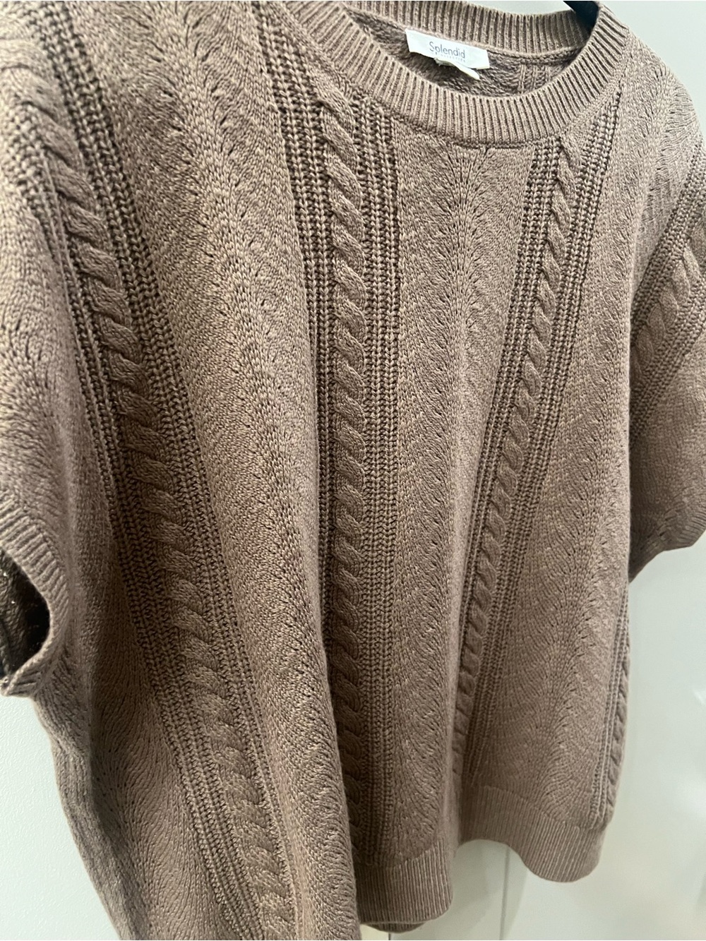 Splendid Taupe Cable-Knit Short-Sleeve Sweater - Picture 4 of 5